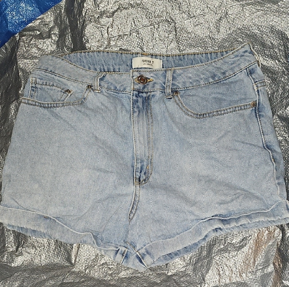 Forever 21 Blue Distressed Jean Shorts High-Waisted Size 29